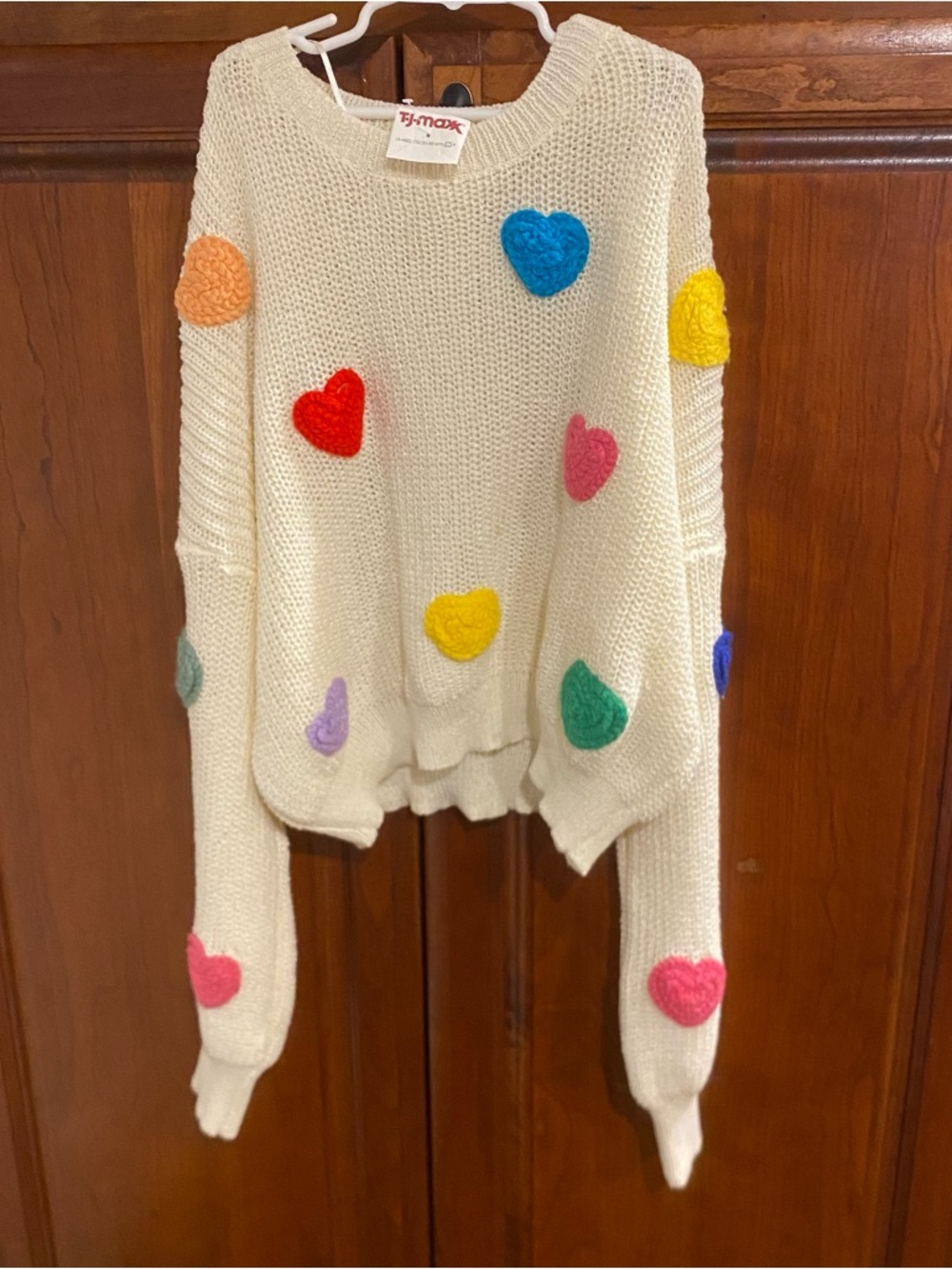 Luna Ivy 3D Heart Sweater Cream & Rainbow